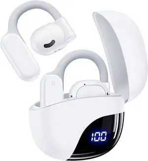 Open Ear Earbuds Bluetooth Headphones 80Hrs Playtime Wireless Ear Buds with Earhooks IPX7 Waterproof Touch Control Earphones Sport Headsets Bluetooth 5.3 Headsets for Workout Running White