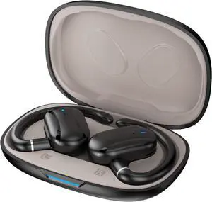 Open Ear Headphones Wireless Earbuds Lightweight Adjustable Ear Hooks Ultra-Comfort Powerful Sound Clear Calls IP55 36H Playtime Bluetooth 5.4 Earbuds Running Workout (Black)