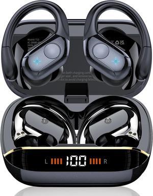 Wireless Earbuds Bluetooth 5.4 Headphones 75H Stereo Deep Bass Sports Over Ear Buds with Earhooks LED Display Bluetooth Earbuds with 4 ENC Mic IP7 Waterproof Earphone for Running Black