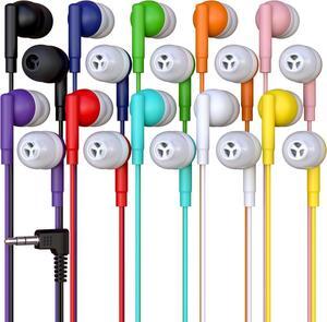 10 Pack Bulk Wired Earbuds In Ear Headphones with 3.5mm Jack 4ft Tangle Free Cable Comfortable Fit Affordable and Cost Effective Ideal for School Classroom Testing Students Events Groups Mix