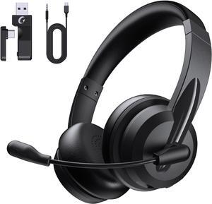 Wireless Headset with Mic for Work with AI Noise Cancelling Mic for Clear Calls Bluetooth V5.3 Headphones with Microphone to USB A/C Dongle & Mic Mute for Computer Laptop PC iPhone (Black)