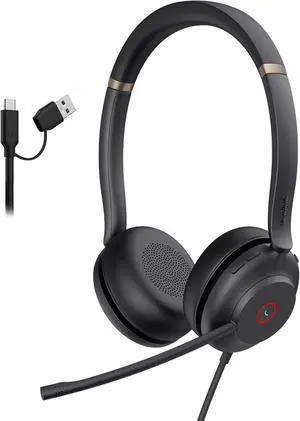 UH37 USB Headset with Mic Wired Headset with Noise Cancelling Microphone for Computer PC Laptop VoIP Phone USB-A & USB-C Cable Works with Zoom and Other Leading UC Platforms