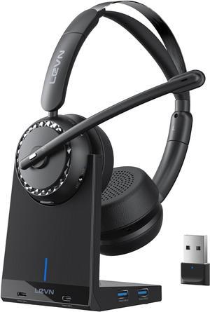Wireless Headset Wireless Headset with Mic for Work AI Noise Cancelling 65 Hrs Working Time Bluetooth Headphones with Microphone from Home/Computer/Call Center/Teams