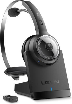 Wireless Headset with Mic for Work Wireless Headphones with Mic (AI Noise Cancellation) & Charging Base 45 Hours Talk Time Perfect for Work from Home/Office/Call Center/PC/Laptop/Zoom Black