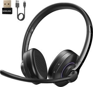 Wireless Headset with Mic for Work Headset Wireless Bluetooth V5.3 with AI Noise Cancelling Microphone with USB Dongle & Mic Mute for Computer PC Laptop Remote Work Home Office (Black)