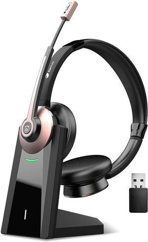 Wireless Headset Bluetooth Headset with Microphone Noise Canceling & USB Dongle Wireless Headphones with Mic Mute & Charging Dock for PC Computer Cell Phone Remote Work Office Zoom Meetings Call