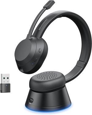 Wireless Headset with Mic for Work Bluetooth Headset with Microphone (Noise Cancellation) Wireless Headphones with USB Dongle & Charging Dock for Call Center/Home/Computer/PC/Laptop/Teams/Zoom