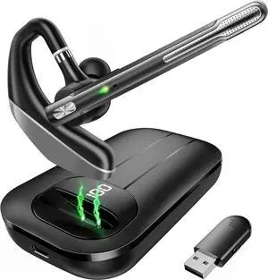 Bluetooth Headset V5.3 96H Talktime Wireless Earpiece with 1000mAh Charging Case Bluetooth Headphones with Dual-Mic for Computer Cell Phones Trucker Home Office Work (Gray)