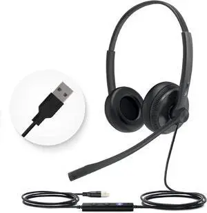UH34 USB Headset with Mic Stereo Wired Headphones with Noise Cancelling Microphone Teams Certified Professional Work Headphones for VoIP Phone PC Computer Call Center Office