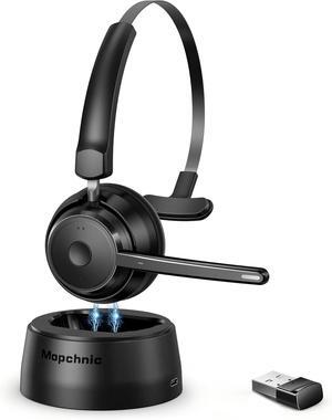 Bluetooth Headset Wireless Headphone with AI Noise-Canceling Microphone for Computer On Ear Bluetooth Headset with USB Dongle for Office Call Center Skype Zoom Meeting Online Class (Black)