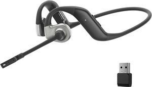 Open Ear Headphones Bluetooth Wireless Headset with Mic for Work Computer Headsets with Noise Cancelling Microphone & Mute Button for PC Laptop Meeting 15H Talk Time - Black