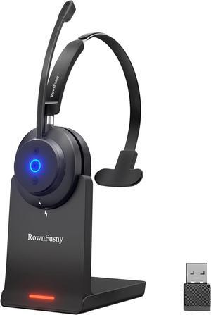 Bluetooth Headsets Wireless Headset with Mic for Work Noise Reduction Headsets Mono Computer Headphones with USB Dongle & Bluetooth 5.3 for PC Office Laptop Phone Works Call