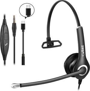 Wired Computer Headset 3.5mm/USB-C Headset with Mic Noise Cancelling Cell Phone Headphone for PC Laptop Mac iPhone  Zoom Teams Call Center Home Office Work in-line Controls