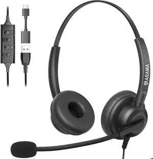 Headset with Microphone for Pc USB Headset with Noise Canceling Microphone for Laptop Wired Computer Headset with Mute for Home Office Online Class Skype Zoom Meetings
