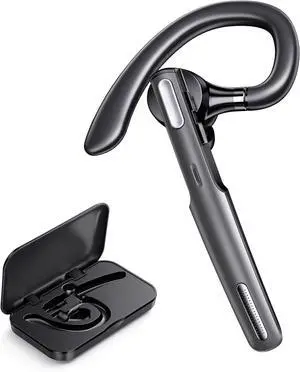 Bluetooth Headset Wireless Bluetooth Earpiece V5.0 Hands-Free Earphones with Built-in Mic for Driving/Business/Office Compatible with iPhone and Android (Gray)