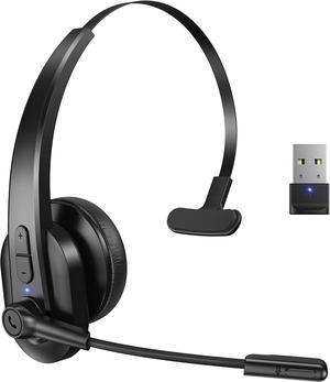 Bluetooth Headset with USB Dongle for Computer Single-Ear Wireless Headset with Noise Cancelling Microphone for Office & Truckers Bluetooth V5.2 with Mute Button for Work