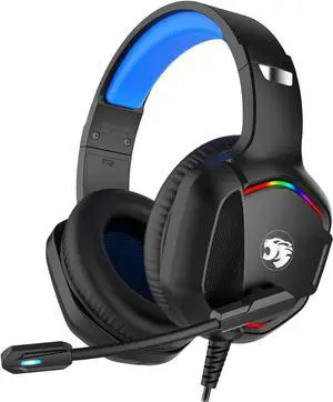 A36 Gaming Headset with Microphone for Pc Xbox One Series X/s Ps4 Ps5 Switch Stereo Wired Noise Cancelling Over-Ear Headphones with Mic for Computer Laptop Mac Nintendo Gamer (Blue)