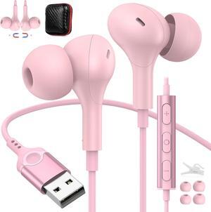 USB Headset with Microphone for PC USB A Headphones Computer 7.5FT Cord Magnetic in-Ear Earbuds Audio Control Mute Function for Laptop Desktop Notebook Headset for Office Live Broadcast Gaming