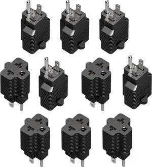 [10Pack] 4-in-1 15 Amp Household AC Plug to 20 Amp T-Blade Adapter 5-15P to 5-20R 5-15P to 6-15R 5-15P to 6-20R 4 in 1 AC Power Adapter 15A 125V to 20A 250V Adapter 15A to Double T-Blade Adapter.