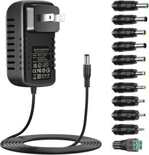 24V Power Supply AC Adapter 2A 1A DC24V with 11 Changeable DC Plugs AC120V to DC24Volts 2Amps 1.5A 1A 0.5A 200mA 100mA Power Adapter Wall Charger 24V Converter Inverter Transformer 5FT