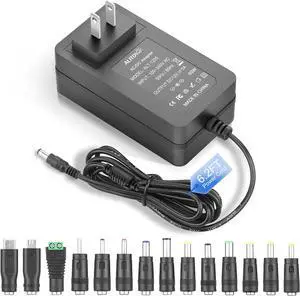 12 Volt Power Supply 5 Amp AC Adapter 100~240V 50-60hz 12V 5A Power Cord 12V Transformer AC to DC Converter 6.2FT with 14 Tips for LED Light CCTV Security Camera Speaker Monitor Screen Router