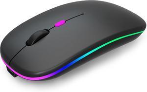 Wireless Bluetooth Mouse Rechargeable Laptop Mice with LED Use Portable(BT5.2 and USB 2.4G) Dual Mode Connection Silent Slim Computer Mouse for Laptop/iPad Tablet/ MacBook/PC (Black)