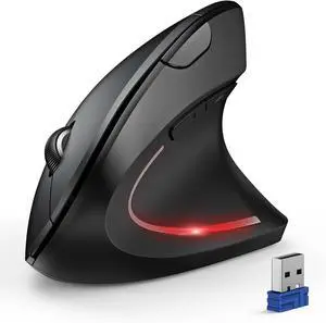 Ergonomic Mouse Wireless Bluetooth Vertical Mouse 4800 DPI Optical Tracking 6 Adjustable DPI Quiet Clicks 2.4GHz with USB A Receiver 6 Buttons Wide Compatibility - Black