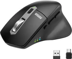 Multi-Device Wireless Bluetooth Mouse with Nano USB-A USB-C Receiver Ergonomic Right Hand Silent Clicking Rechargeable Mouse for Computer Desktop PC Laptop Mac iPad and Windows 11/10 iPad OS