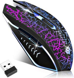 Wireless Gaming Mouse Rechargeable Wireless Computer Mouse 7-Color LED Light Ergonomic Mouse with 6 Silent Click Buttons 3 Adjustable 2400 DPI Wireless Mouse for Laptop PC Mac Black