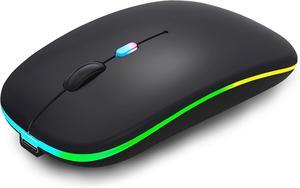 Wireless Bluetooth Mouse Rechargeable Laptop Mice with LED Lights Silent Slim Use(BT5.2 and 2.4G Portable USB) Dual Mode Computer Mouse for Laptop/iPad/Tablet//Computer/Mac (Black)