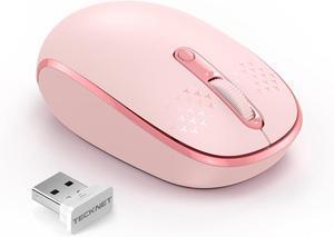 Wireless Mouse 2.4G Quiet Computer Mouse with USB Receiver 4 Buttons Portable Cordless Mice for Chromebook Laptop PC Mac 800/1200/1600 DPI - Pink