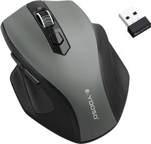Wireless Mouse 2.4G USB Computer Mouse with 5 Levels 4000 DPI 18 Months Battery Life Ergonomic Grips 6 Buttons Large Optical Mouse for Laptop Mac PC Chromebook Notebook (Gray)
