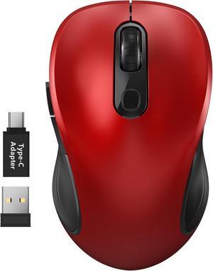 2.4G Wireless Mouse for Laptop Ergonomic Computer Mouse with USB Receiver and Type-C Adapter 6 Button Cordless Mouse Wireless Mice for Windows Mac PC Notebook (Red)