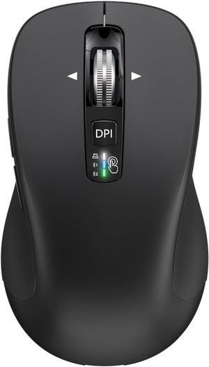 Wireless Bluetooth Mouse (USB + BT1 + BT2) Full Size 4-Way Scrolling Multi-Device Silent Mouse for Computer Laptop iPad MacBook (Black)