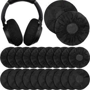 100 Pieces Headphone Ear Covers Disposable Earphone Sanitary Non-Woven Stretch Earpad Covers Fit for Most on Ear Headphones(11 cm Black)
