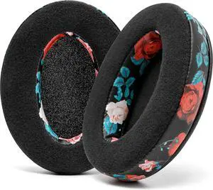 PadZ Velour - The Ultimate Upgraded Earpads by Wicked Cushions - Compatible With Audio Technica HyperX SteelSeries Arctis & More - Extra Thick - Bigger Opening - Softer Memory Foam | Black Floral