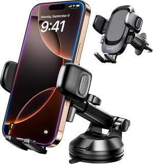 Military-Grade Phone Holder for Car [Ultra Stable & Super Sturdy] Cell Phone Mount Dashboard Windshield Air Vent Truck Dash Mount for iPhone 16 15 14 Pro Max  Galaxy S24 S25 Gray