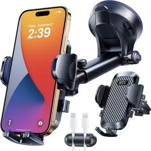 2025 Best Car Phone HolderUltimate 5-in-1 & Upgraded 100+LBS Strongest SuctionTrue Military-Grade & Safety Cert Windshield Phone Mount Truck Dashboard Vent Stand for iPhone Android Black