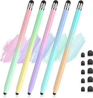 5Pcs Stylus Pens 2 in 1 Stylus Pen for Touchscreen High Sensitivity Capacitive Stylus for iPad iPhone Android  Tablets Skylight Calendar All Universal Touchscreen Devices with 10 Rubber Tips