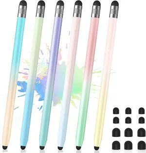 6Pcs Stylus Stylus Pen for Touchscreen 2-in-1 Stylus Pen for iPad High Precision and Sensitivity Double Rubber Tips Compatible with iPad/iPhone/Android Tablets and Touch Screen (6 Gradient Colors)