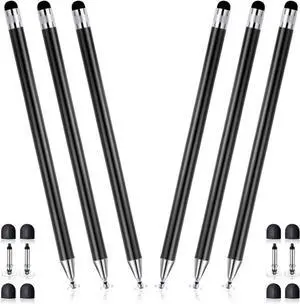 Black Stylus 6Pcs 2 in 1 Metal Stylus Pen for Touchscreen High Precision and Sensitivity Rubber Tips Compatible with iPhone iPod  Android Tablets and Compatible with All Touch Screen