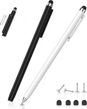 Stylus Pen for Touch Screen(2 Pack) - 2-in-1 High Sensitivity Retractable Stylus with Smaller Disc Tip Universal Stylus for iPad iPhone Tablets All Capacitive Touchscreen Devices (Black + White)