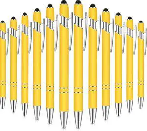 12 Pieces Ballpoint Pen with Stylus Tip 1.0 mm Black Ink Metal Pen Stylus Pen for Touch Screens 2 in 1 Stylus Ballpoint Pen (Yellow and Silver)