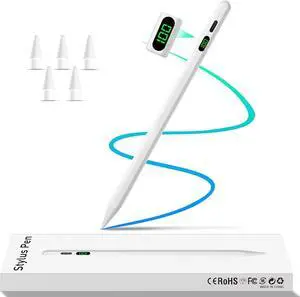 Stylus Pen for iPad 10th&9th LED Power Display Pencil Fast Charge Pen with Palm Rejection Stylus for Air 3/4/5/M2 Mini 5/6 iPad 6/7/8/9/10 Pro 11/12.9/M4 (White)