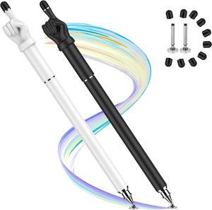 Stylus Pen for Touchscreen 2-in-1 High Sensitivity Fingertip Stylus Pens for iPhone iPad Android Tablets Smartphone All Universal Touch Screens(2 Pack Black/White)