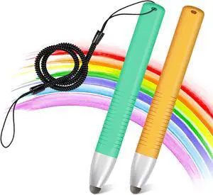 2pcs Kid-Friendly Stylus Pens for Touch Screens Tablet Stylus Pen with Spring Cord Universal Touch Screen Capacitive Crayon Stylus Green Orange