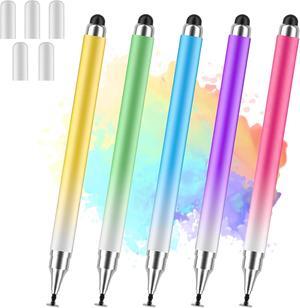 Stylus Pens for Touch Screens Universal 2 in 1 Stylus Pen for iPad Compatible with iPhone iPad Android  Tablets Phones Surface [5 Pack]-Blue Green Pink Purple Yellow