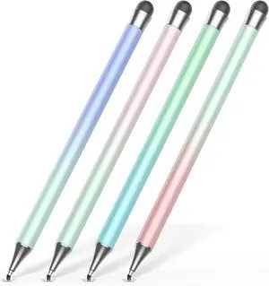 Stylus Pen for Touchscreen (4Pcs) 2 in 1 Stylus Pen for iPad High Precision and Sensitivity Rubber Tips and Disc Compatible with iPad/iPhone/Android Tablets and All Touch Screens Devices (Light)