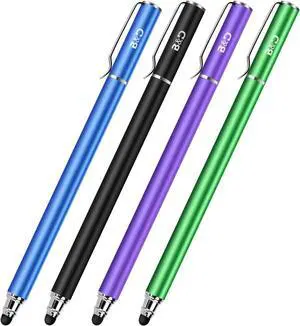 Capacitive Stylus/Styli 2-in-1 Universal Touch Screen Pen for All Touch Screen Tablets/Cell Phones with 20 Extra Replaceable Soft Rubber Tips (4 Pieces Black/Blue/Purple/Green)