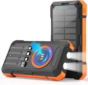 Solar Charger Power Bank 49800mAh Wireless Portable Phone Charger 22.5W QC3.0 Fast Charging Built in 4 Cables with USB C 6 Outputs & 2 Inputs for All Cell Phone